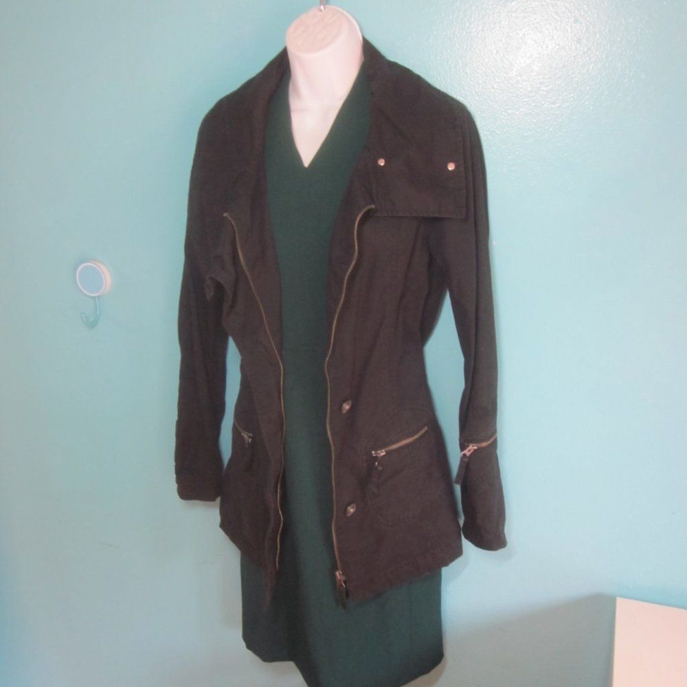 OXBOW Womens Long Trench Black Cotton Jacket Size 3  Fits M